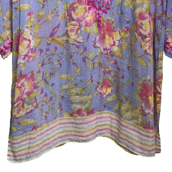 Amaya Size 44 Large Hand Block Printed Embroidered Floral Tunic Blouse - Picture 4 of 9